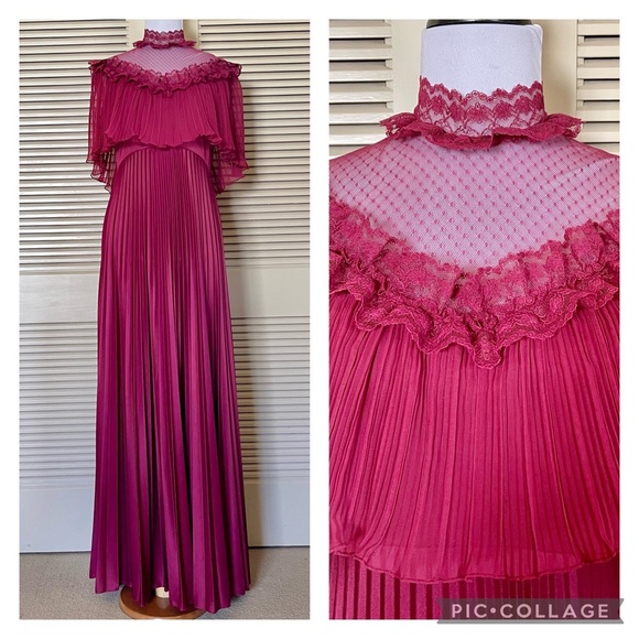 Vintage Dresses & Skirts - Vintage 70s 80s Lace Pleated Maxi
